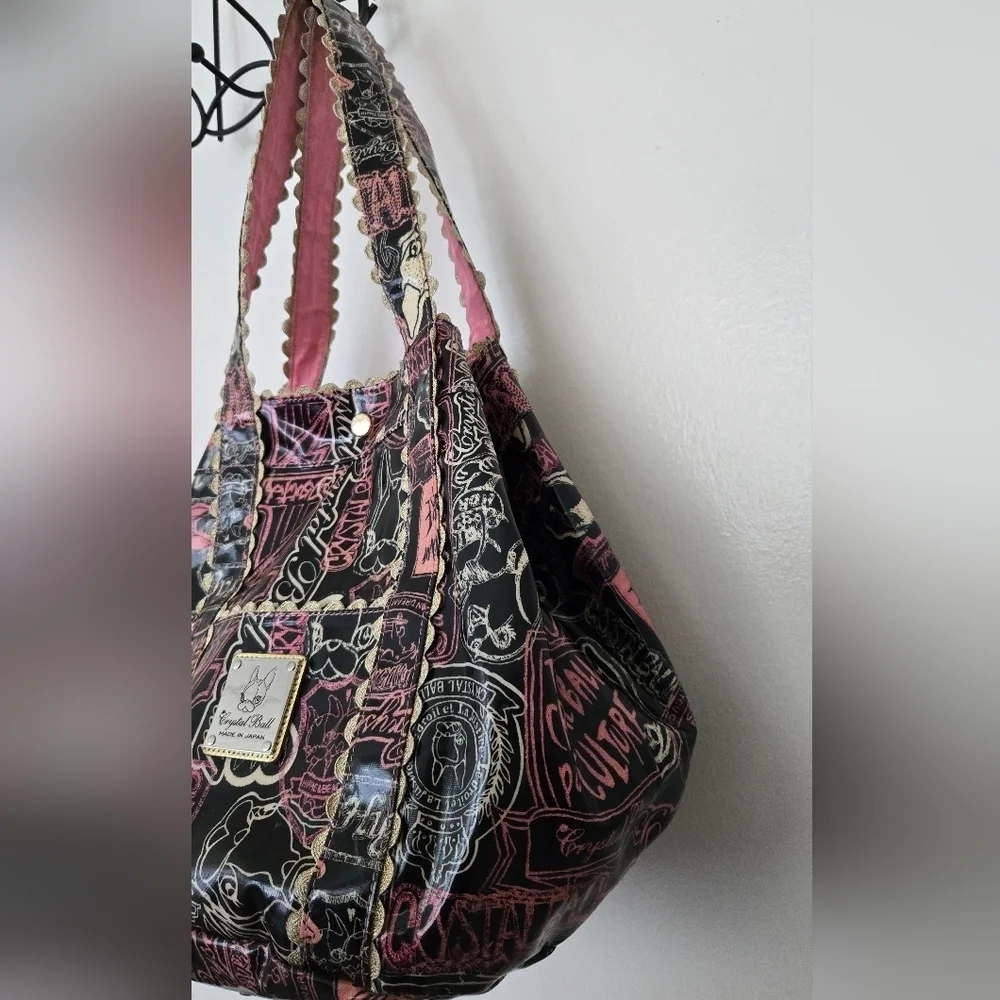 CRYSTAL BALL TOTE BAG PINK BLACK GOLD